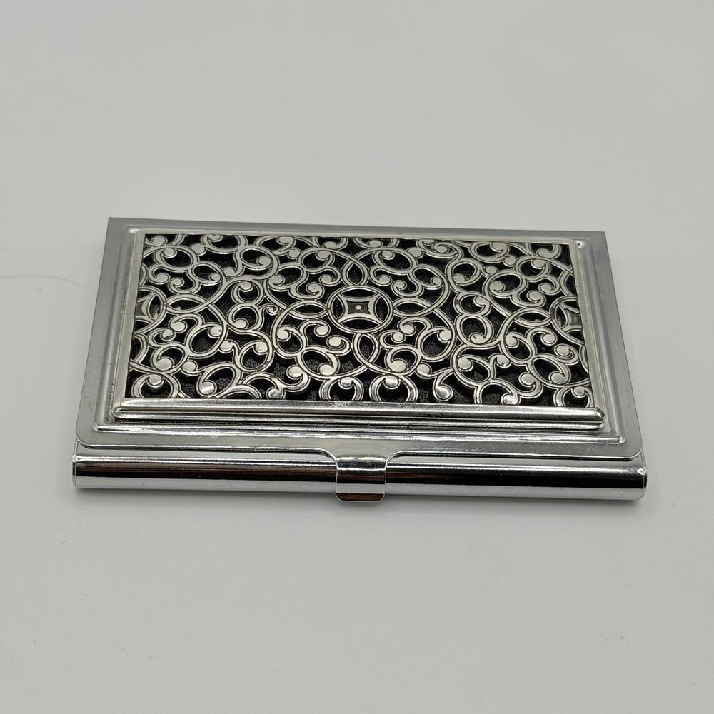 Brighton Serendipity Business Card Case Holder Silver Plated Scroll Mirror